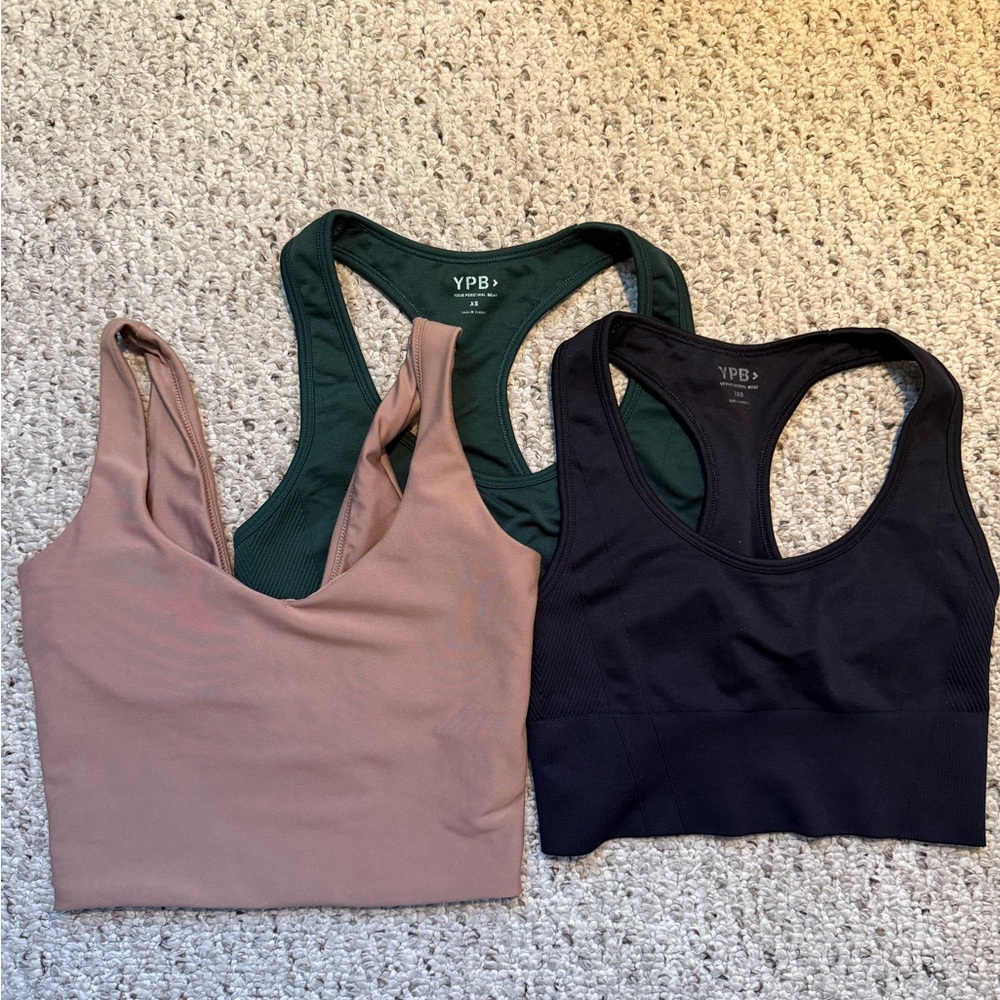 SOLD. AF ypb Sports Bra Set - Black, Green, and Tan